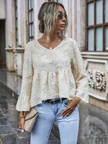Camisa ajustada irregular mullida - Beis - Ver 4