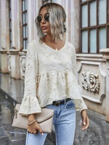 Camisa ajustada irregular mullida - Beis - Ver 5