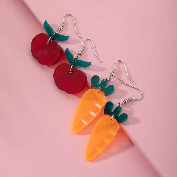 

2pairs Girls Fruit Charm Drop Earrings, Multicolor