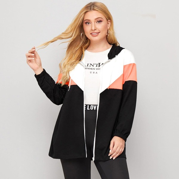 

Plus Cut And Sew Zip Up Hoodie, Black