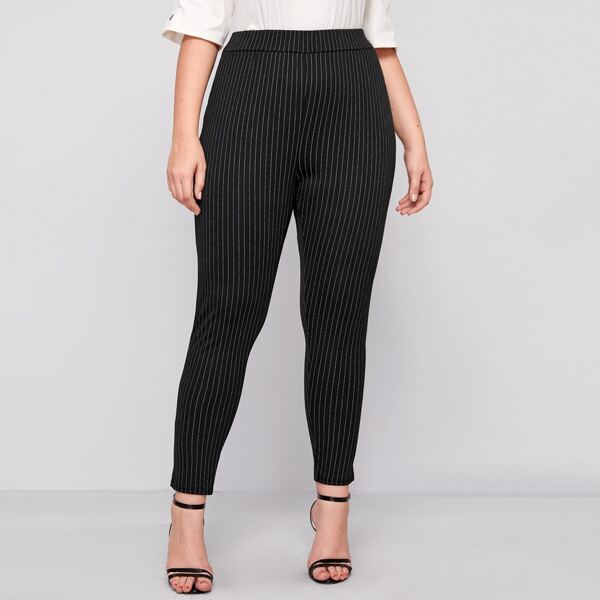 

Plus Vertical Striped Leggings, Black