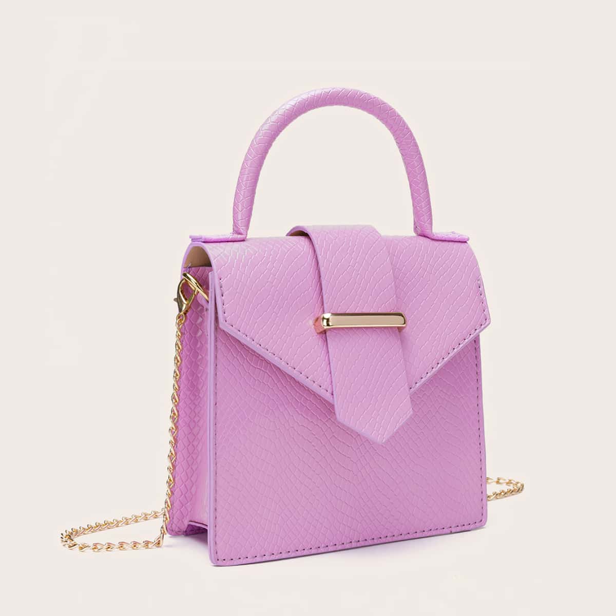 

Mini Snakeskin Embossed Satchel Bag, Lilac purple
