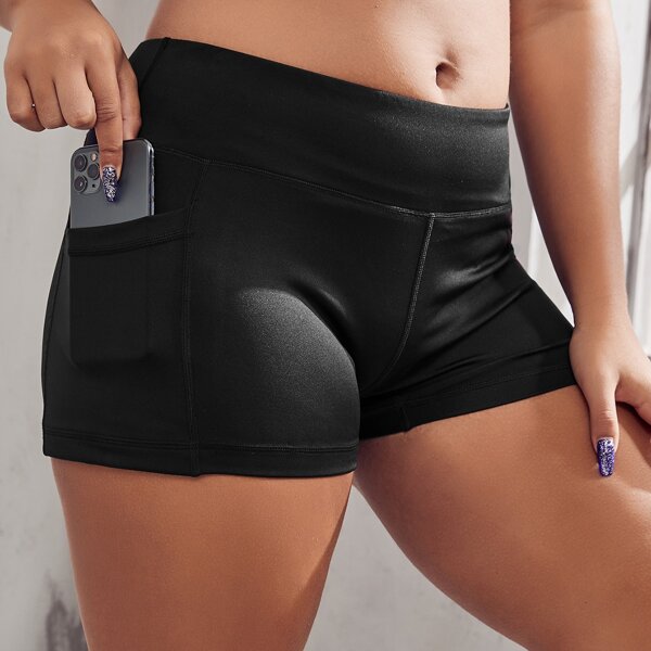 

Plus Solid Sports Shorts With Phone Pocket, Black