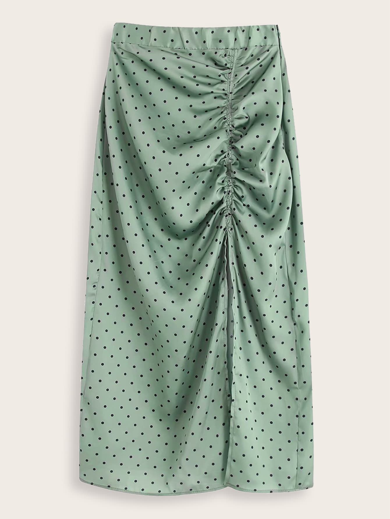 Plus Polka Dot Ruched Split Thigh Skirt thumbnail