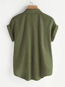 SHEIN LUNE 大碼素色紐扣門襟襯衫 - 軍綠色 - 查看 2