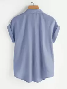 SHEIN LUNE Hơn Áo sơ mi Chất rắn Nút Thông qua - Màu xanh bụi bặm - Xem 2