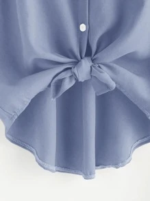 SHEIN LUNE Hơn Áo sơ mi Chất rắn Nút Thông qua - Màu xanh bụi bặm - Xem 4