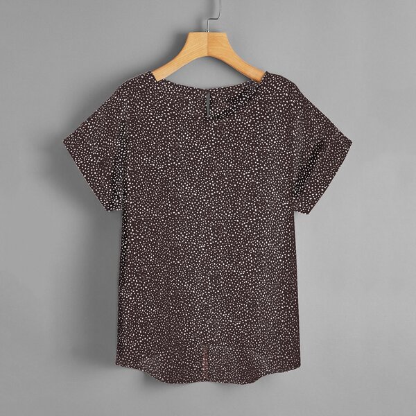 

Plus All Over Print Keyhole Back Blouse, Chocolate brown