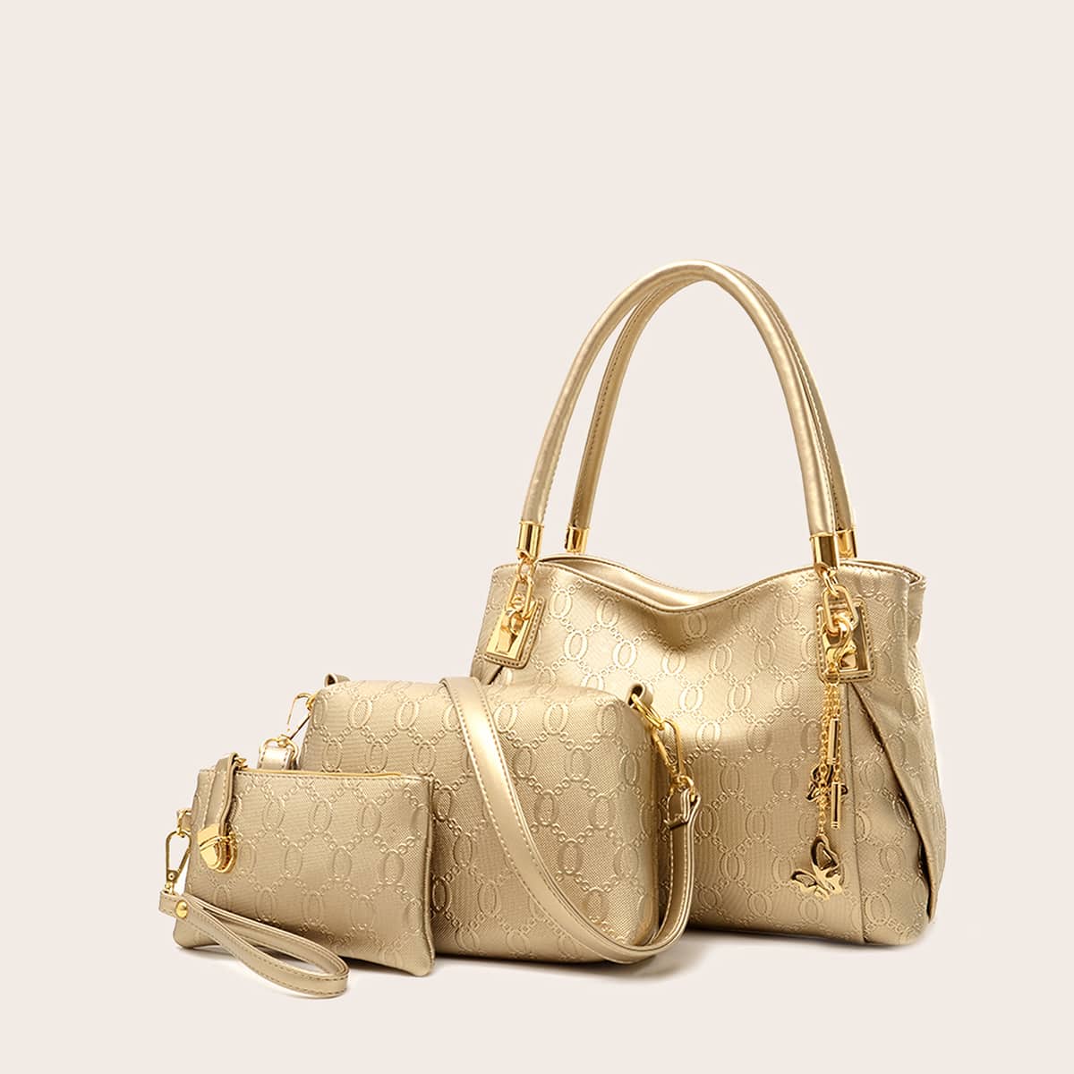 

3pcs Metallic Tote Bag Set, Gold