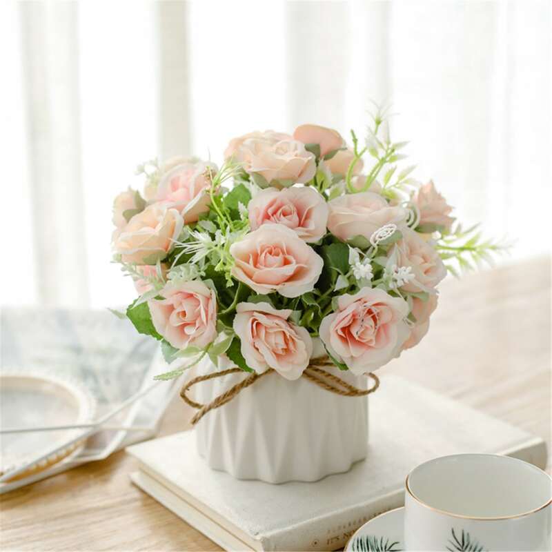 

1branch Artificial Flower With 10pcs Head Without Vase, Pink