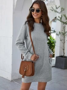 SHEIN LUNE Vestido sudadera de cuello redondo unicolor - Gris - Ver 1
