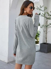 SHEIN LUNE Vestido sudadera de cuello redondo unicolor - Gris - Ver 2