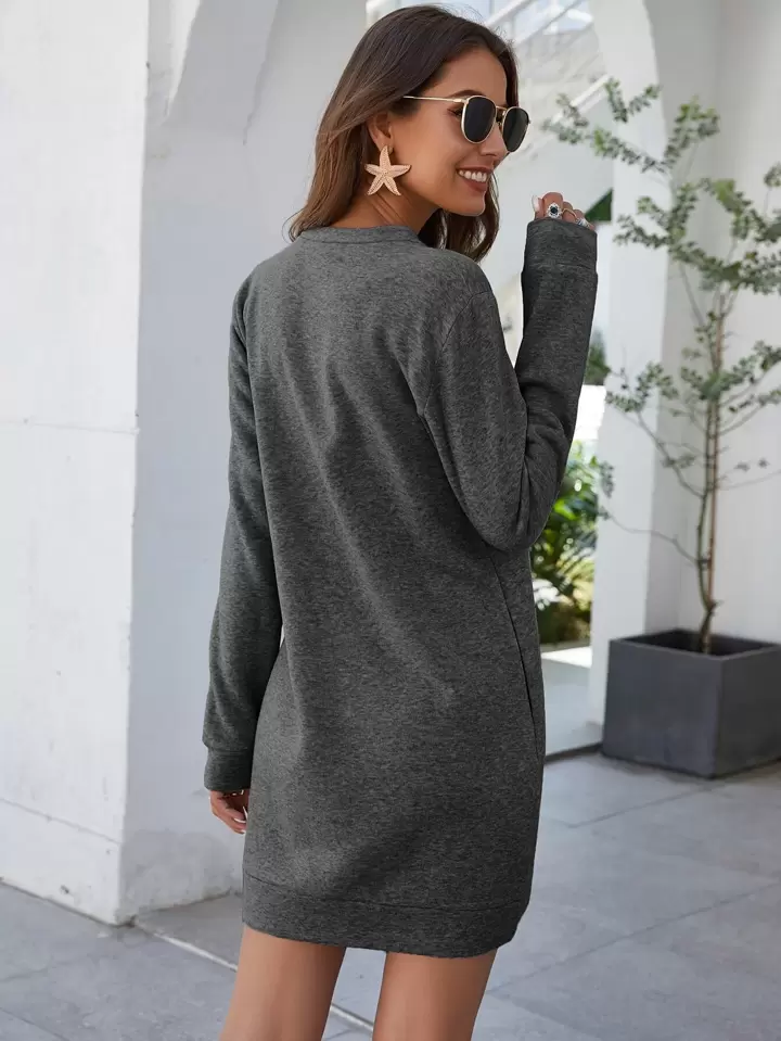 Our Marble Knit Mini Sweatshirt Dress is such a vibe - ROMWE