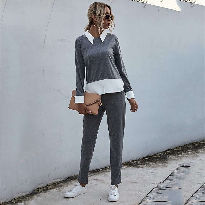 

2 In 1 Color Block Tee And Slant Pocket Pants Set, Dark grey