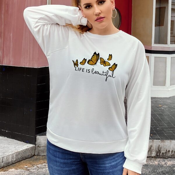 

Plus Butterfly And Slogan Graphic Sweatshirt, White