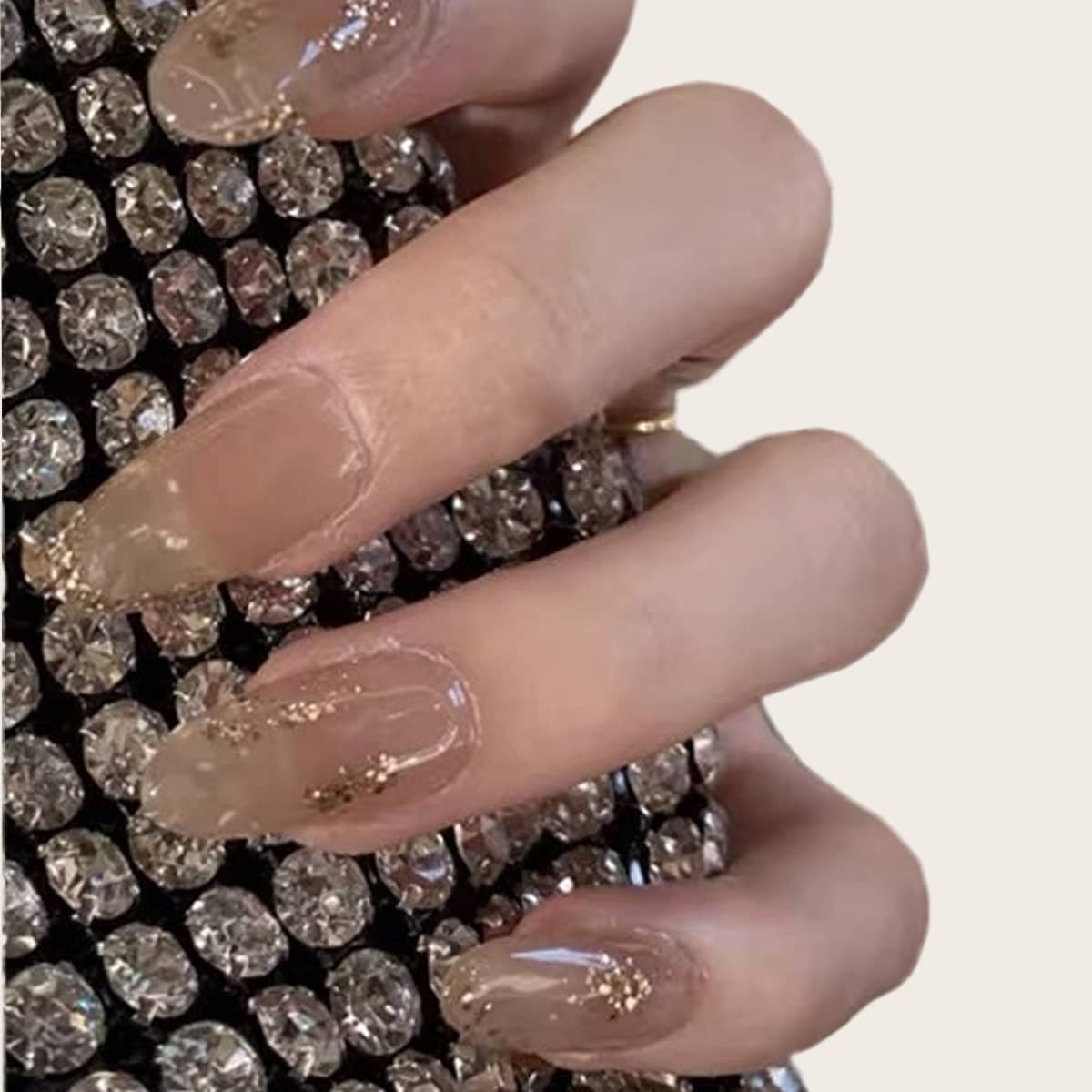 

24pcs Glitter Fake Nail With 1pc Double-sided Tape, Dusty pink