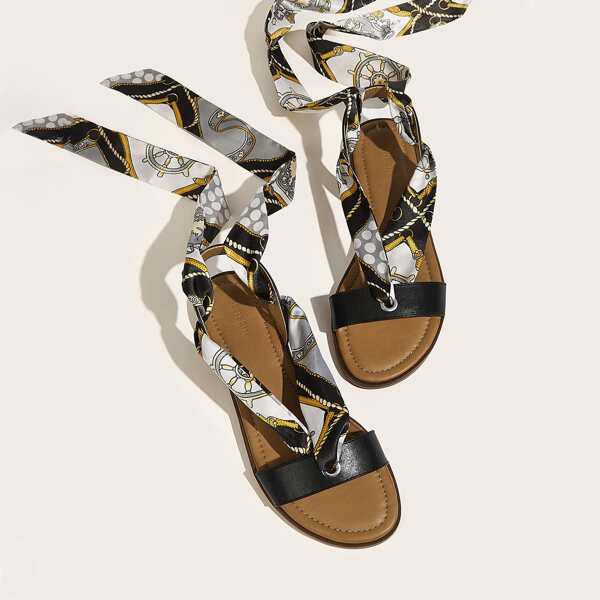 

Twilly Scarf Decor Slingback Sandals, Black