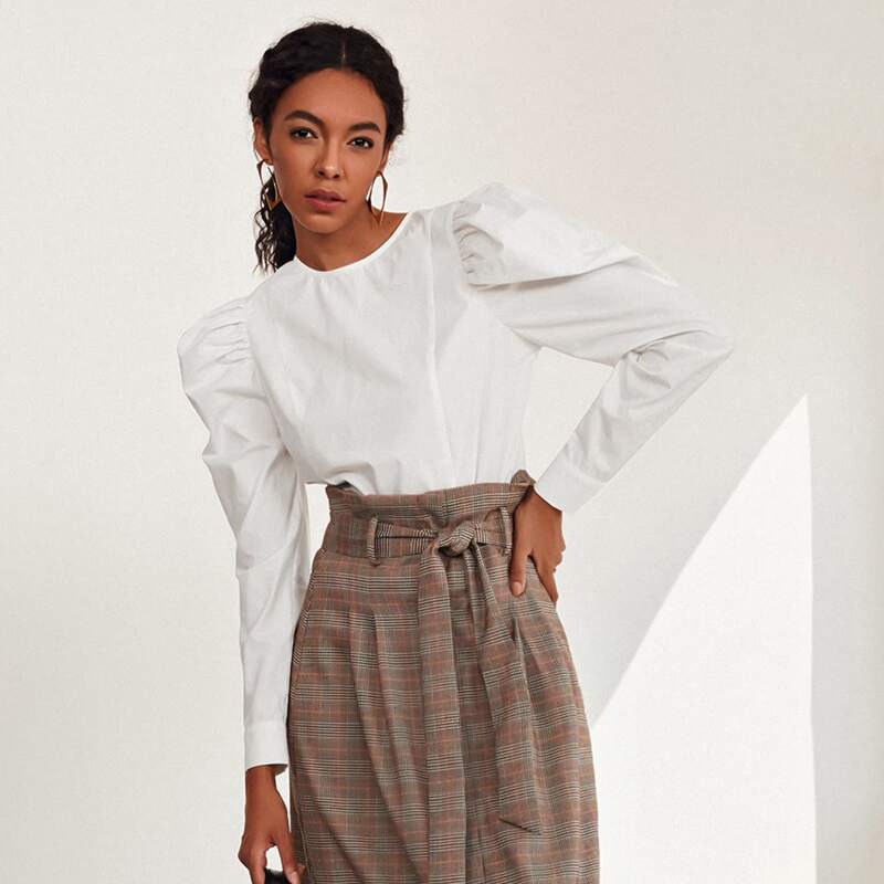 

Gigot Sleeve Solid Top, White