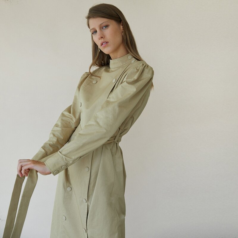 

Double Breasted Belted Trench Coat, Khaki