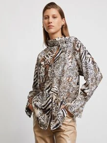 SHEIN 混合動物圖案不對稱衣領襯衫 - 彩色 - 查看 3