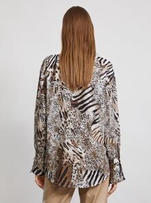 SHEIN 混合動物圖案不對稱衣領襯衫 - 彩色 - 查看 2