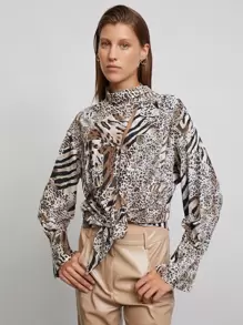 SHEIN 混合動物圖案不對稱衣領襯衫 - 彩色 - 查看 1