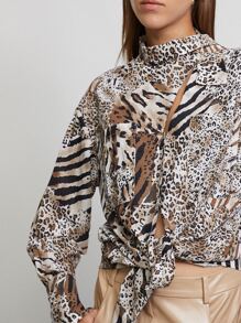 SHEIN 混合動物圖案不對稱衣領襯衫 - 彩色 - 查看 4