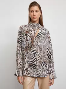 SHEIN 混合動物圖案不對稱衣領襯衫 - 彩色 - 查看 5