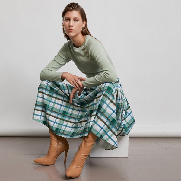 

Boxy Pleat Plaid Skirt, Multicolor