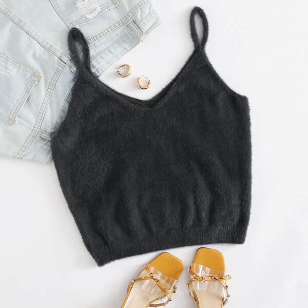 

Plus Solid Fuzzy Knit Top, Dark grey