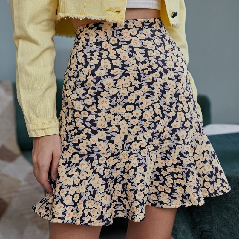 

Ditsy Floral Ruffle Hem Skirt, Multicolor