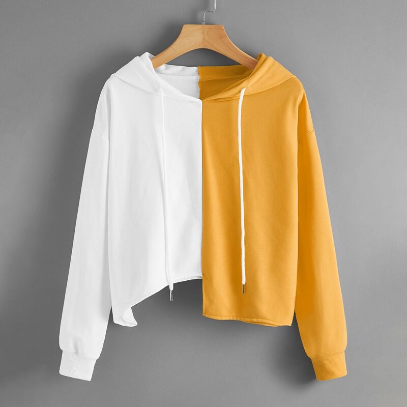 

Asymmetrical Hem Two Tone Hoodie, Multicolor