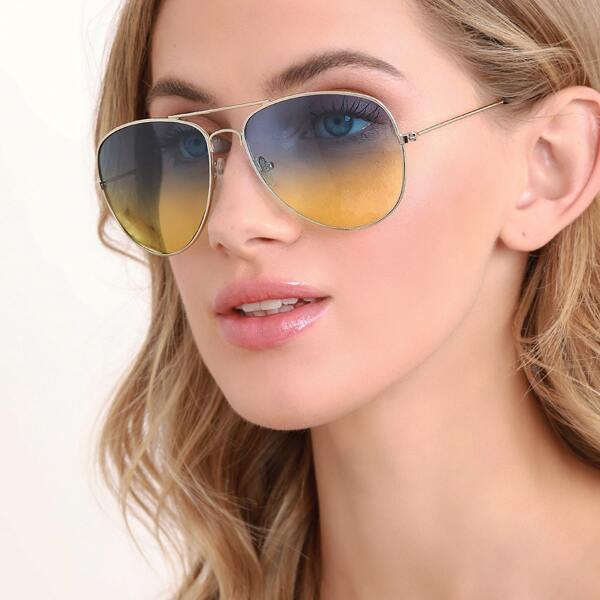 

Thin Frame Ombre Lens Aviator Sunglasses, Multicolor