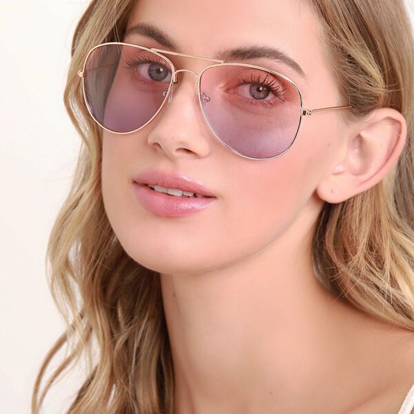 

Thin Frame Ombre Lens Aviator Sunglasses, Mauve purple