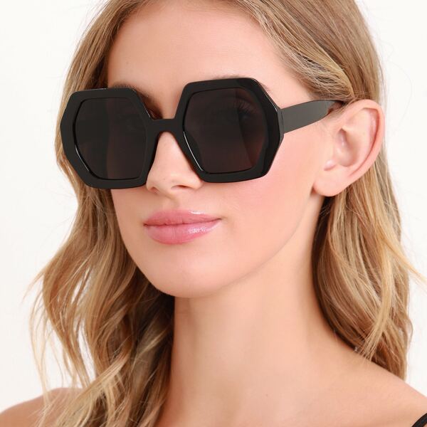

Acrylic Large Heptagon Sunglasses, Black