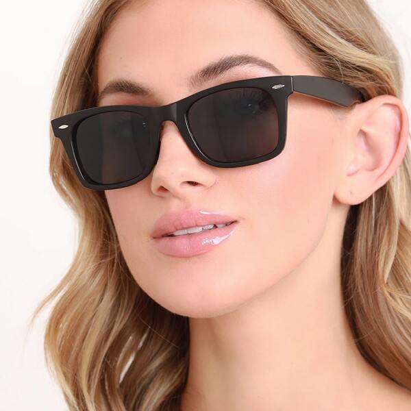 

Matte Acrylic Slim Wayfarer Style Sunglasses, Black