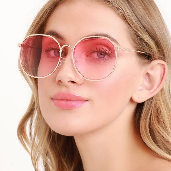 

Thin Frame Large Ombre Circle Sunglasses, Pink