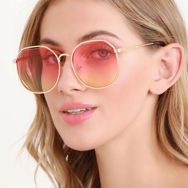 

Thin Frame Large Ombre Circle Sunglasses, Pink
