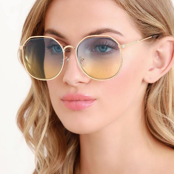 

Thin Frame Large Ombre Circle Sunglasses, Multicolor