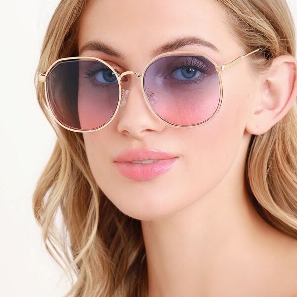 

Thin Frame Large Ombre Circle Sunglasses, Mauve purple