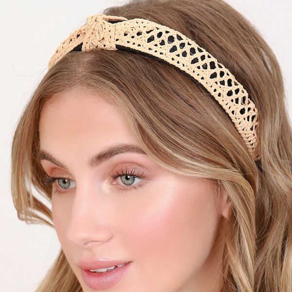 

Woven Straw Knot Detail Headband, Beige