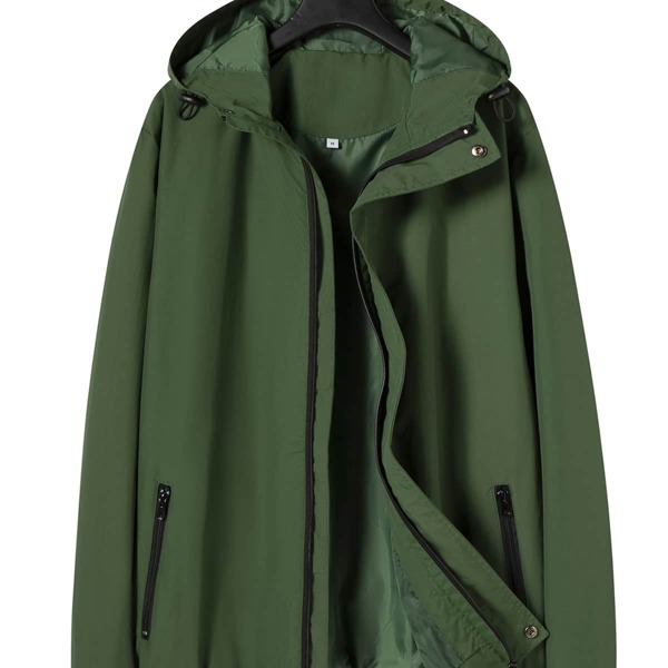 

Men Zipper Pockets Drawstring Hooded Jacket, Dark green