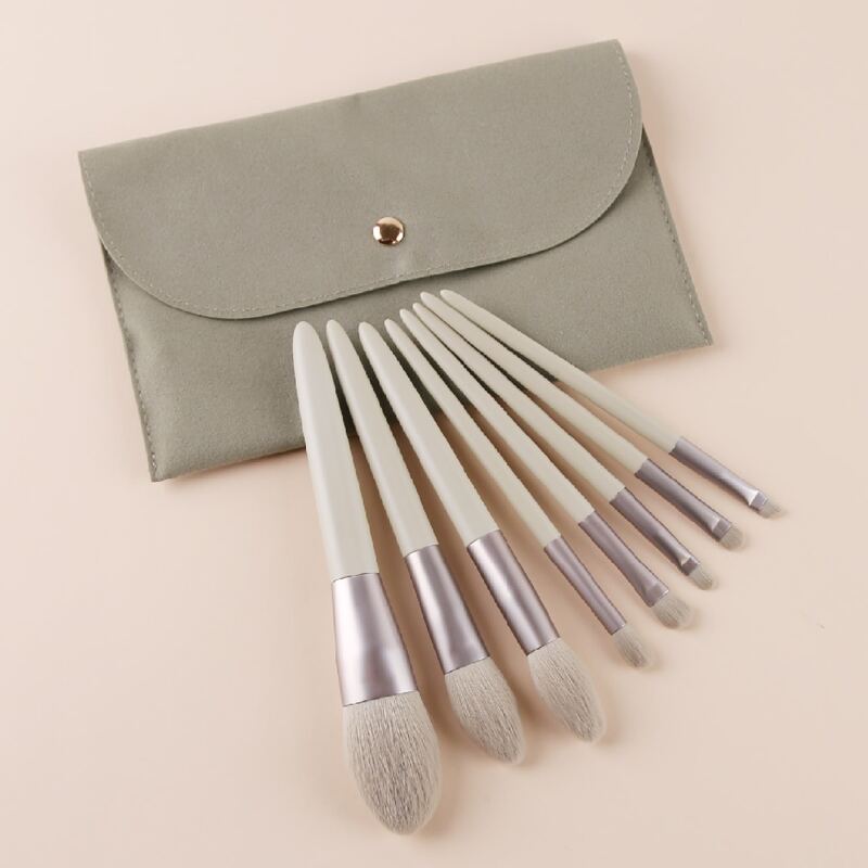 

8pcs Soft Makeup Brush With 1pc Storage Bag, Green