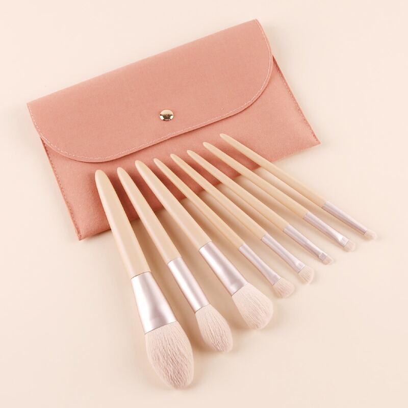 

8pcs Soft Makeup Brush With 1pc Storage Bag, Pink