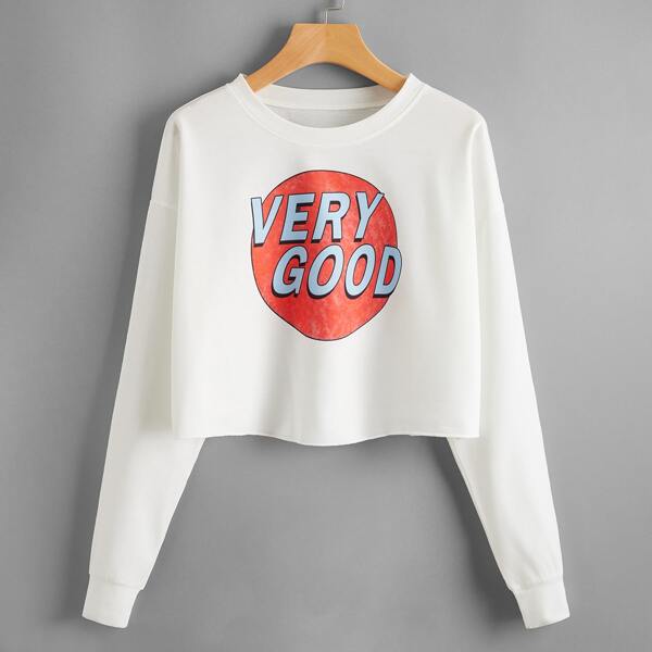 

Letter Graphic Drop Shoulder Sweatshirt, White