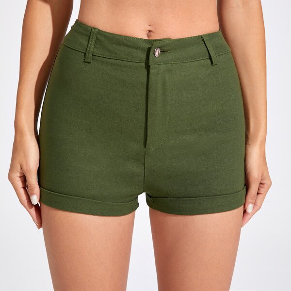 

Solid Cuffed Shorts, Army green