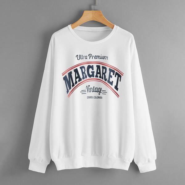 

Letter Graphic Drop Shoulder Sweatshirt, White