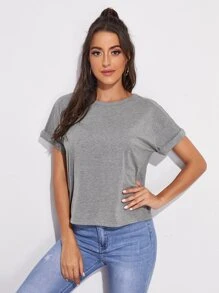 SHEIN Essnce Camiseta de manga doblada de espalda girante con abertura