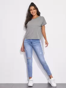 SHEIN Essnce Camiseta de manga doblada de espalda girante con abertura