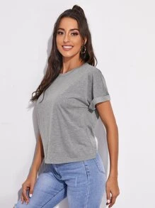 SHEIN Essnce Camiseta de manga doblada de espalda girante con abertura
